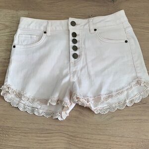 Lace hem jean shorts